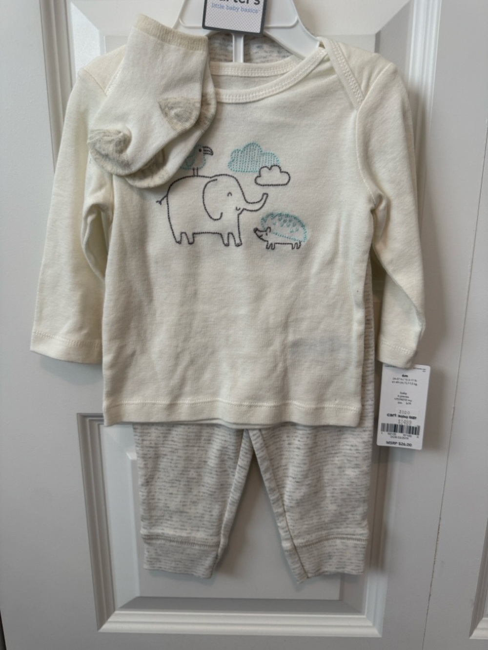 Carter's Cream Infant Onesie with Blue and Gray Print